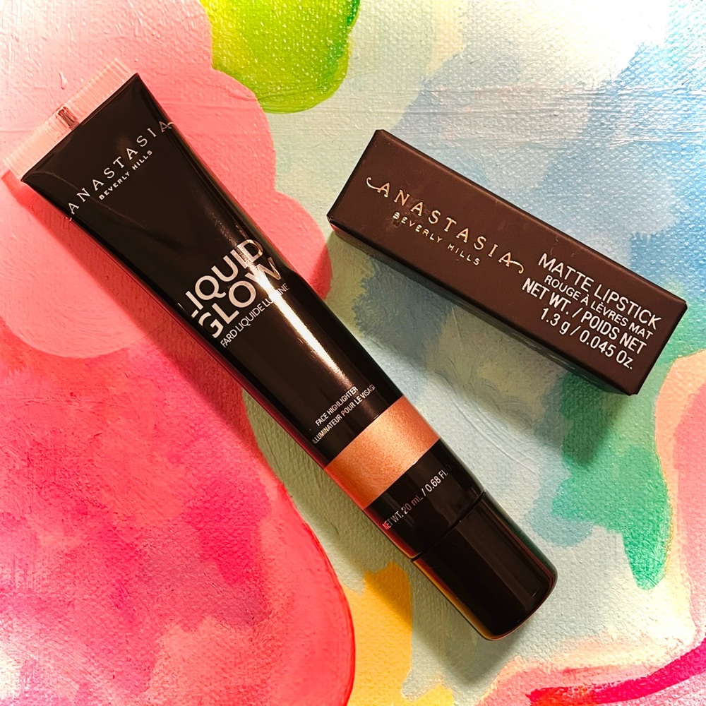 New! Anastasia Liquid Glow Highlighter Peach Fizz + Matte Lipstick Dead Roses - Picture 7 of 7